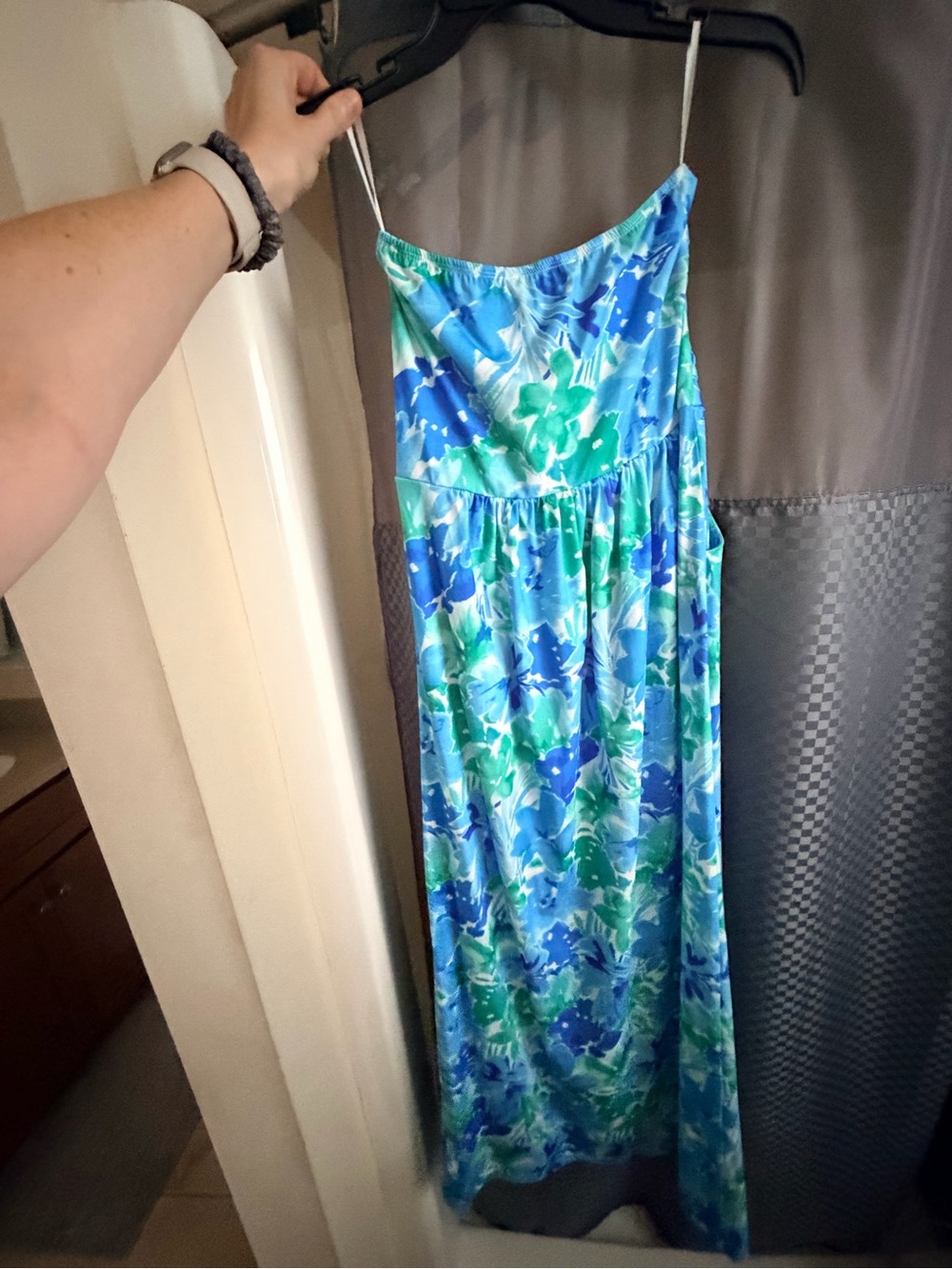 Grace Karin Strapless Blue & Green Floral Maxi Dress Size Small - Picture 6 of 6